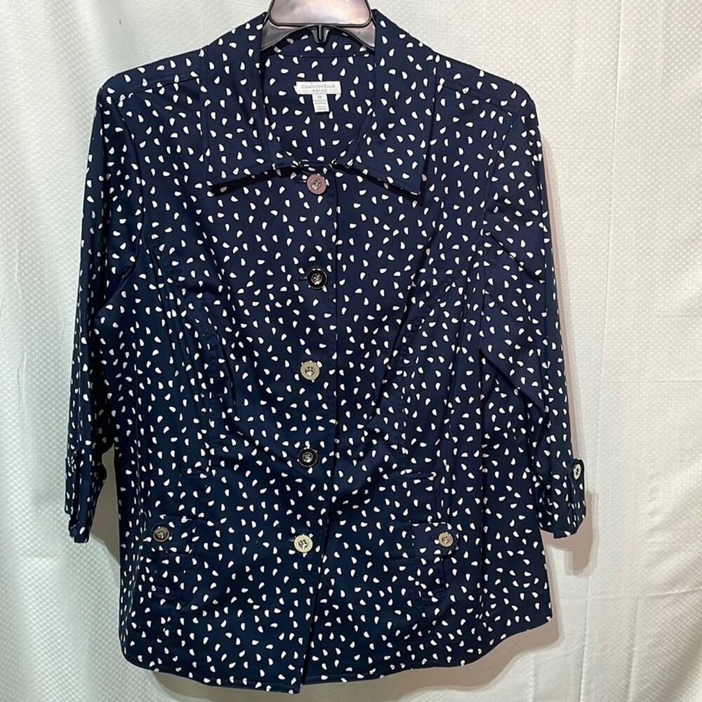 Charter club 2x navy white polka dot stretch jacket unlined like new worn once